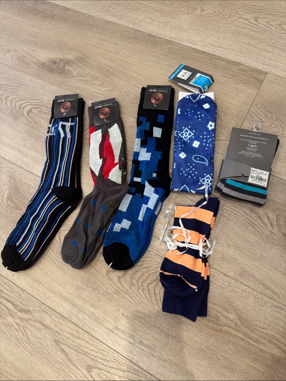 Men's Patterned Crew Socks - Blue Multi 6 pairs of socks